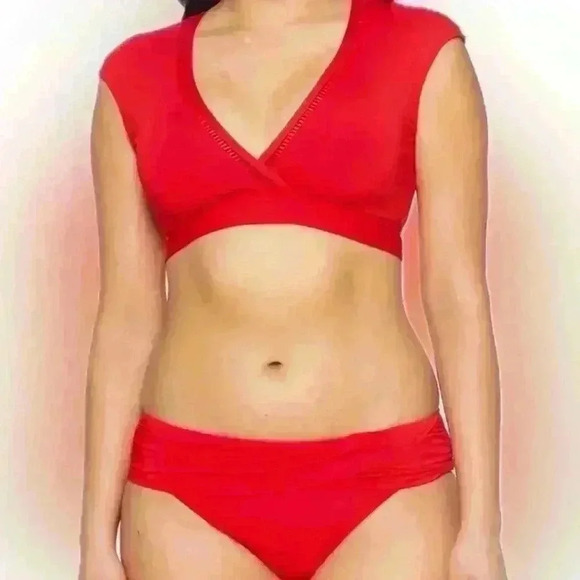 Bleu Rod Beattie Behind the Seams Cap Sleeve swim Top red size 14 pool beach - Picture 3 of 10